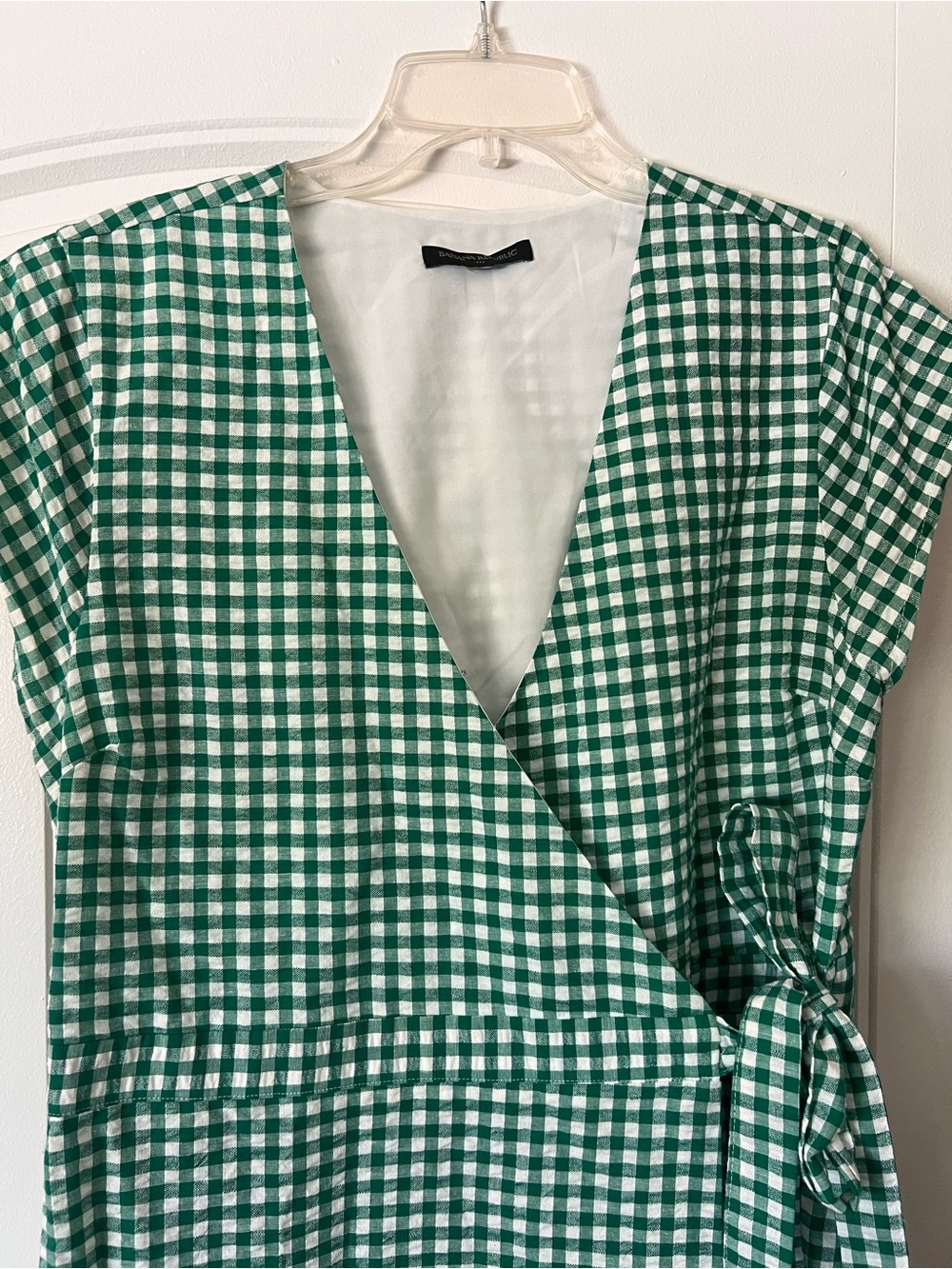 Banana Republic Green and White Gingham Wrap Midi Dress - Picture 2 of 6